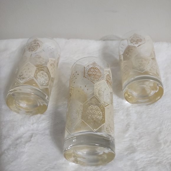 3 Cera Ned Harris Highball Cocktail Glasses 22Kt "6" Pineapple Tumblers - Picture 2 of 12